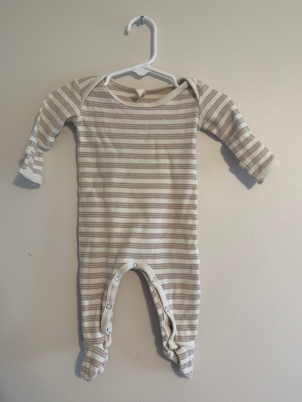 Quincy Mae Cream and Beige Striped Footed One-Piece